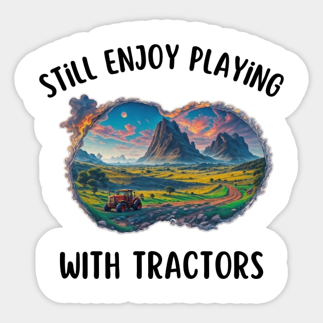 Tractor Landscape Funny Mountain Agriculture Vintage Farmer Sticker by Flowering Away